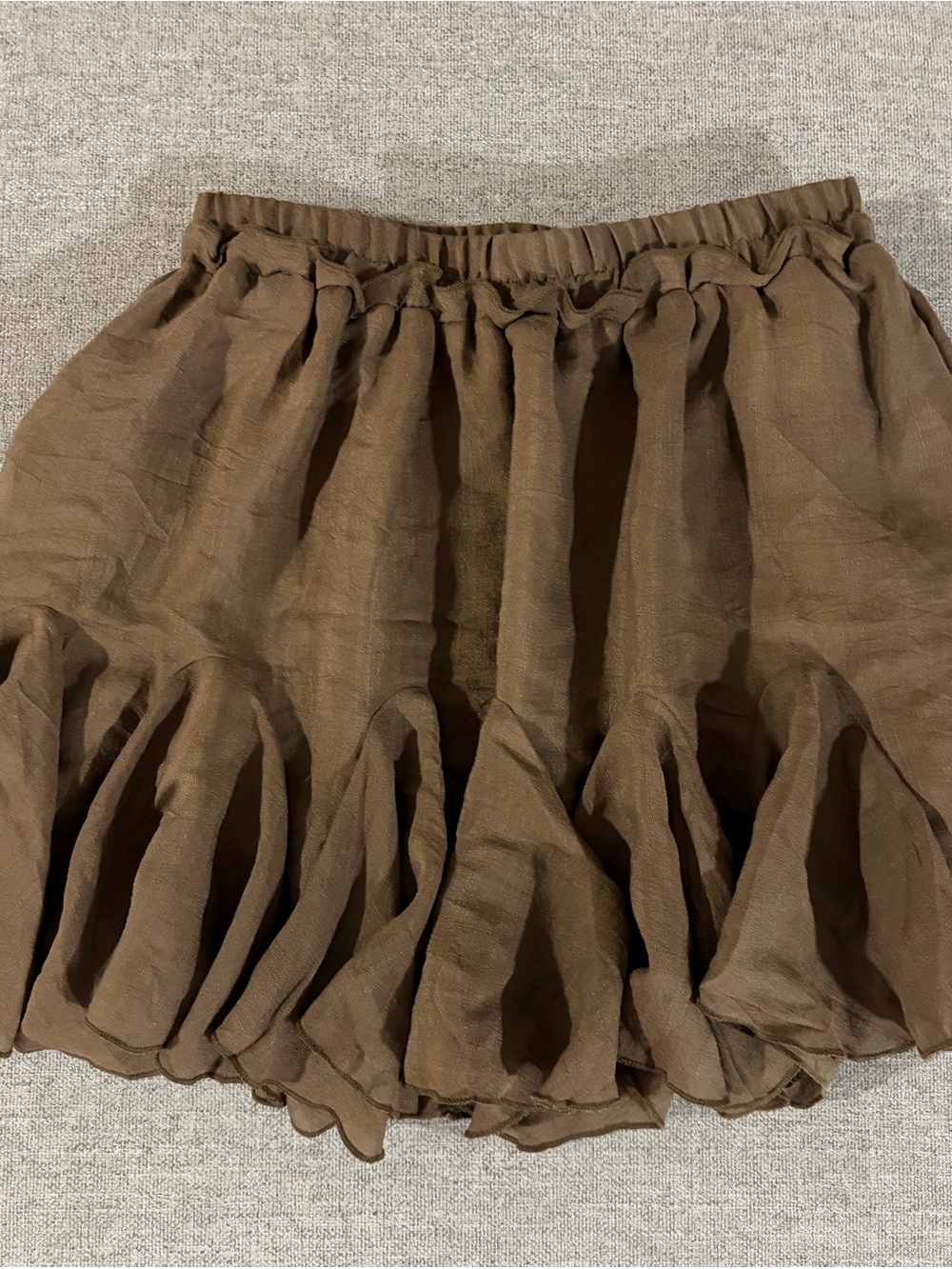 Brown Ruffled Linen-Blend Women's Skirt